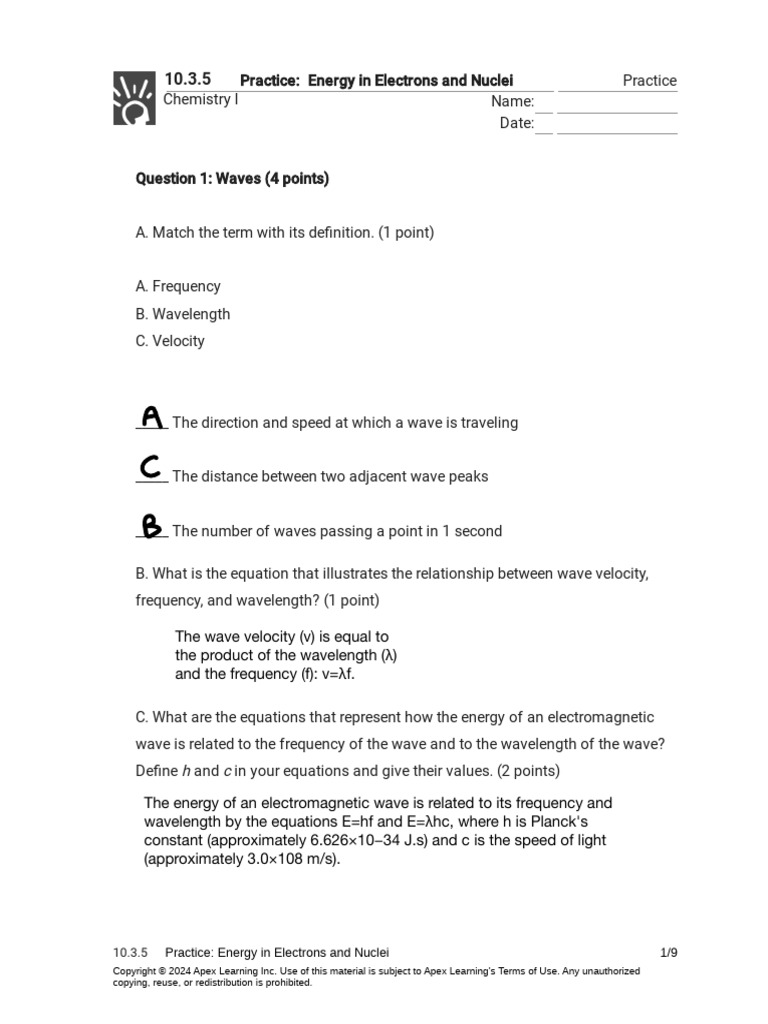 10.3.5 Practice - Energy in Electrons and Nuclei (Practice) | PDF ...