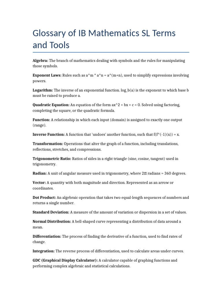 IB_Math_SL_Glossary (1) | PDF