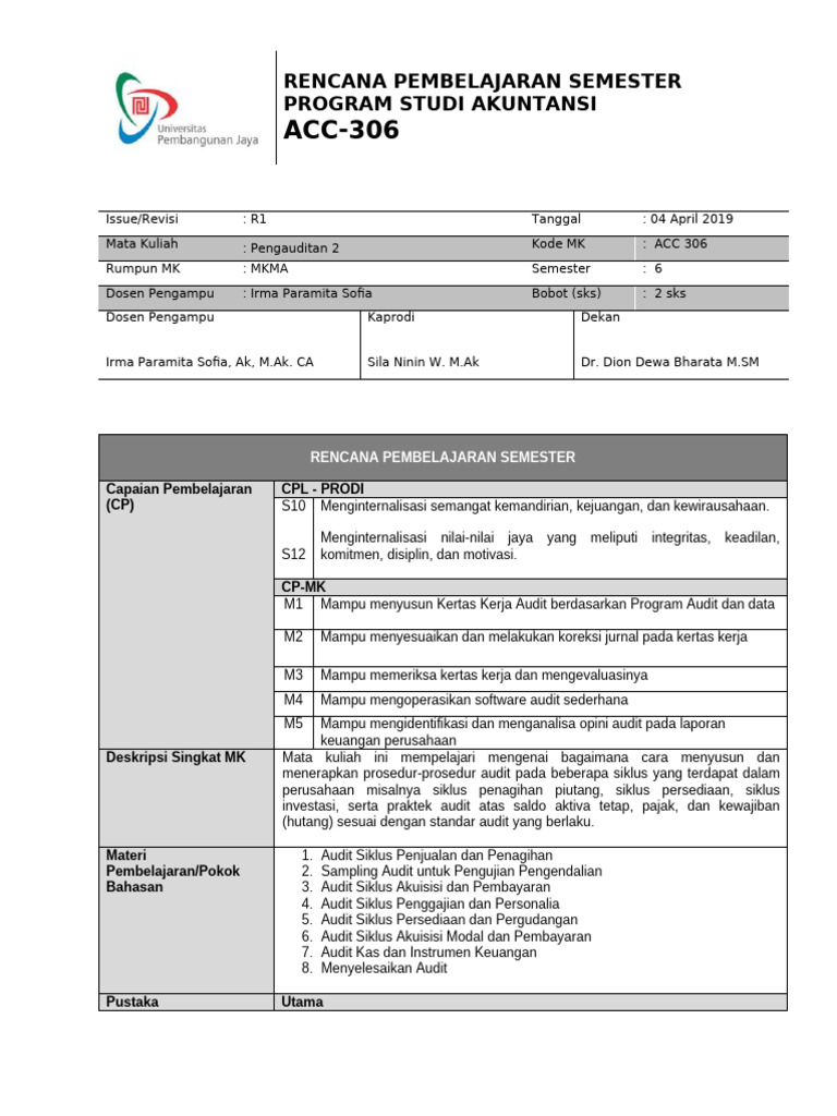 Rencana Pembelajaran Pengauditan 2 | PDF