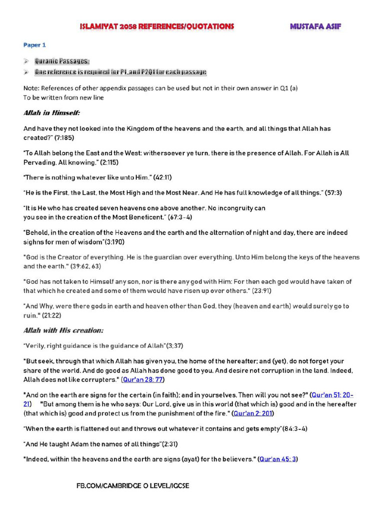 Islamiyat References Full Compiled | PDF