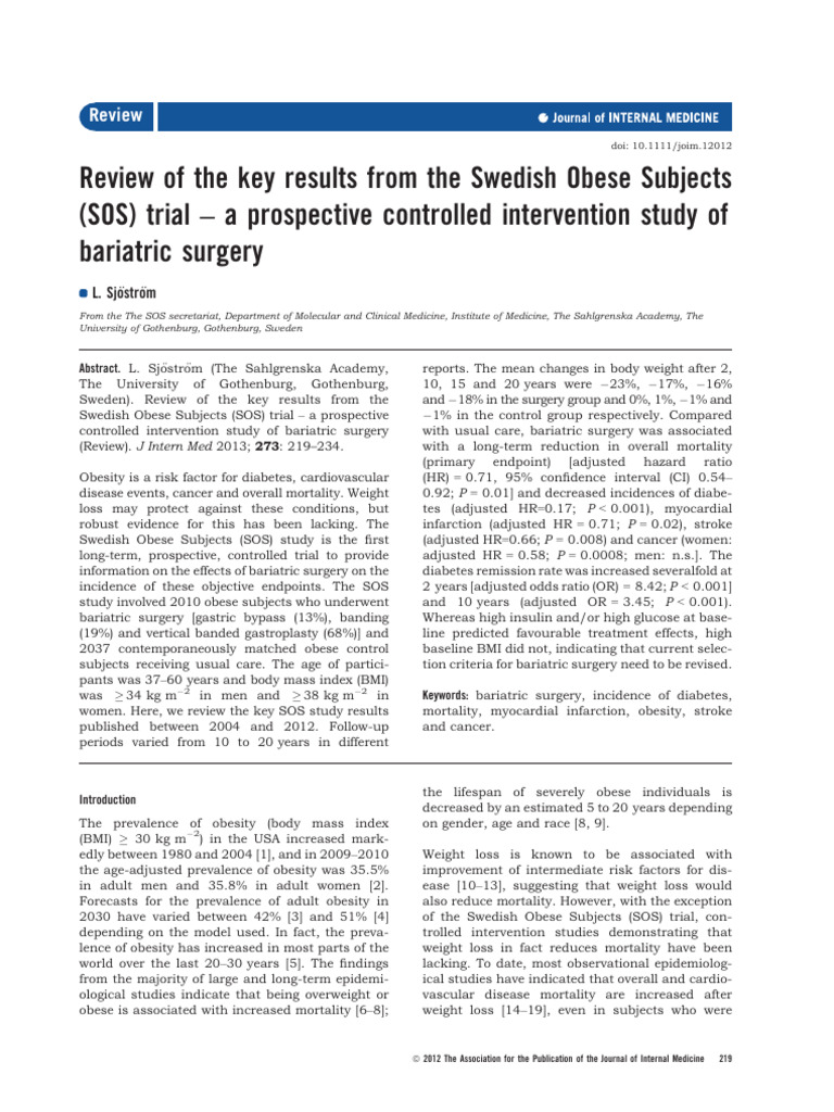 Journal of Internal Medicine - 2012 - Sjöström - Review of the key ...