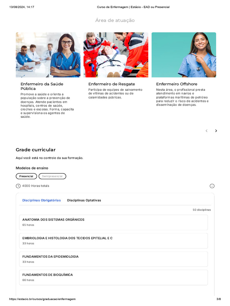 Grade Curricular do Curso de Enfermagem Estácio | PDF | Enfermagem ...