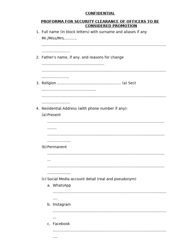 Security Clearance Proforma for Promotion | PDF