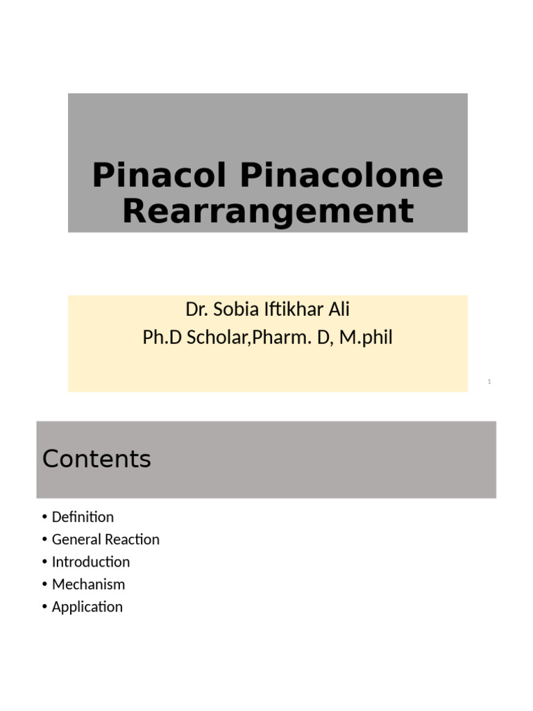 Pinacol Pinacolone Rearrangement | PDF | Chemical Reactions | Organic ...