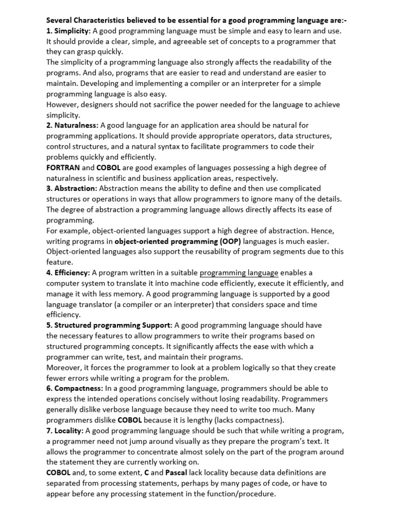 Selection and Features of A Programming Language | PDF | Computer ...