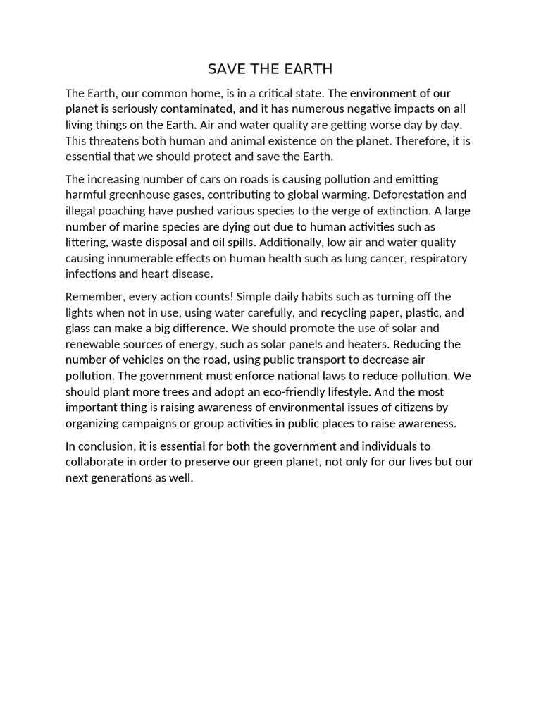 Protecting Our Planet: Save Earth Now | PDF