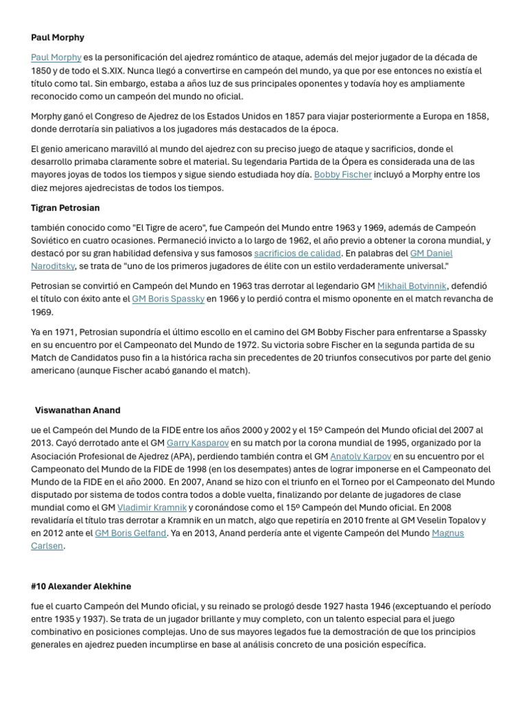 Jugadores Famosos de Ajedrez | PDF | Campeonato mundial de ajedrez ...