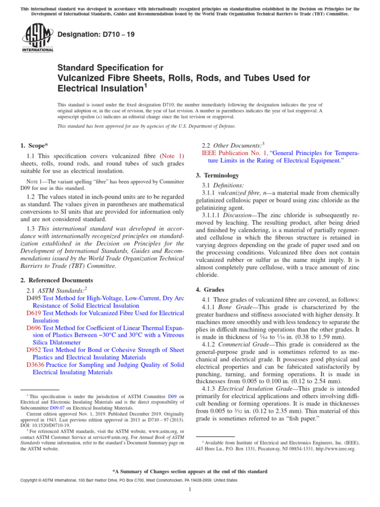ASTM D710 Standard for Vulcanized Fibre | PDF | Materials