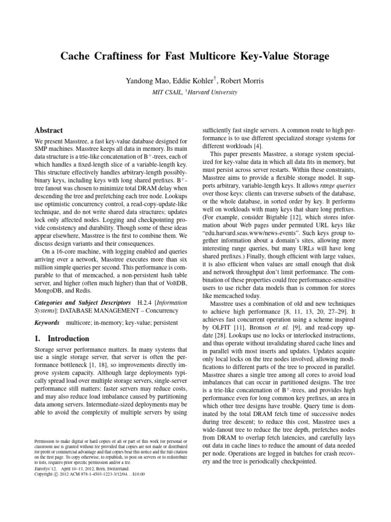 Cache Craftiness For Fast Multicore Key-Value Storage | PDF | Cache ...