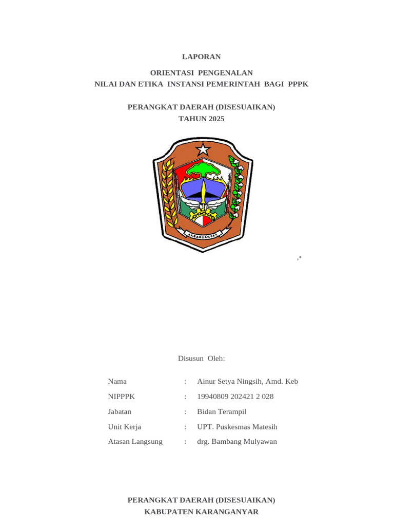 Format Lap Orientasi PPPK - 2025 TYA | PDF