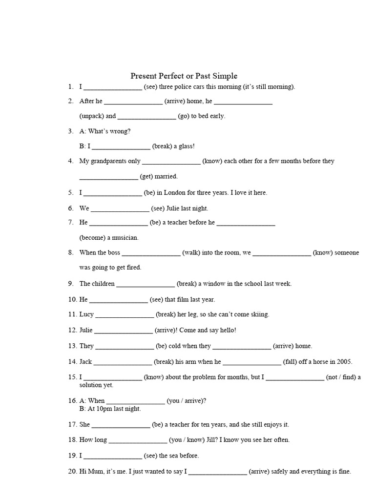 Present Perfect vs Past Simple Exercises | PDF