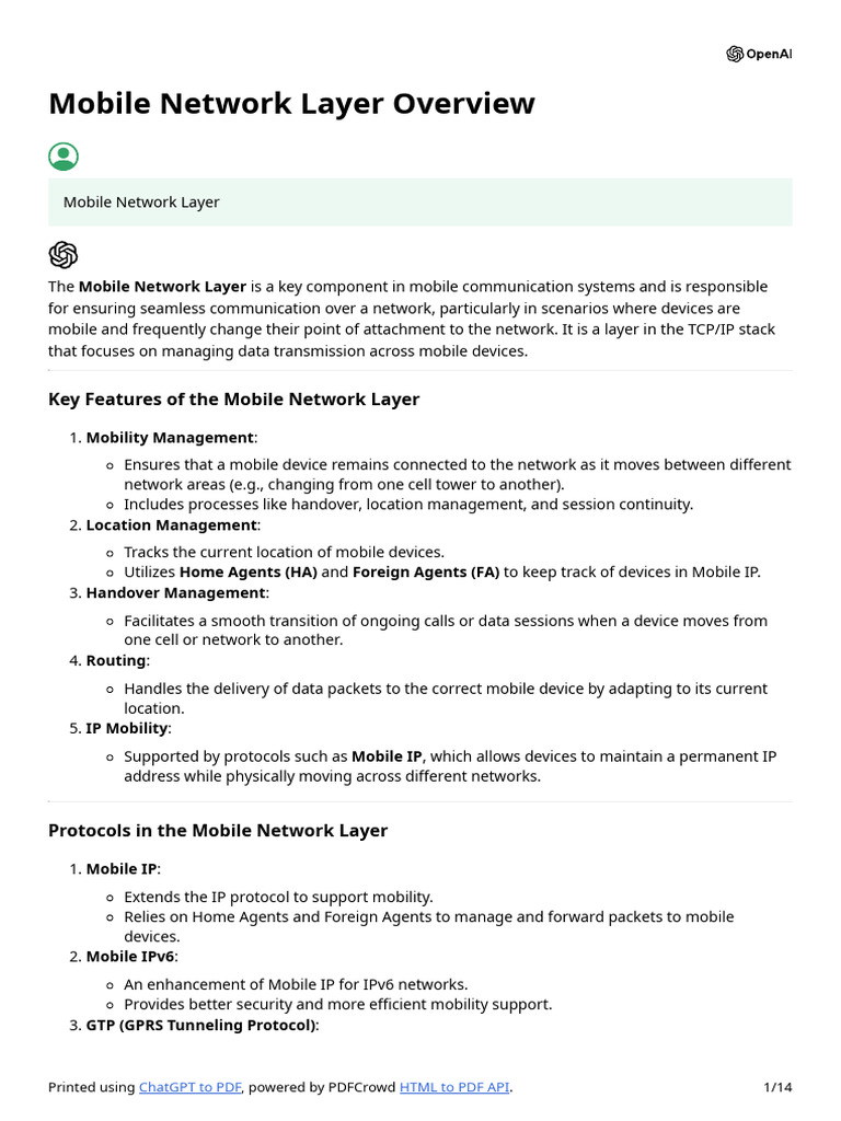Mobile Network Layer Explained | PDF | Internet Protocols | Computer ...