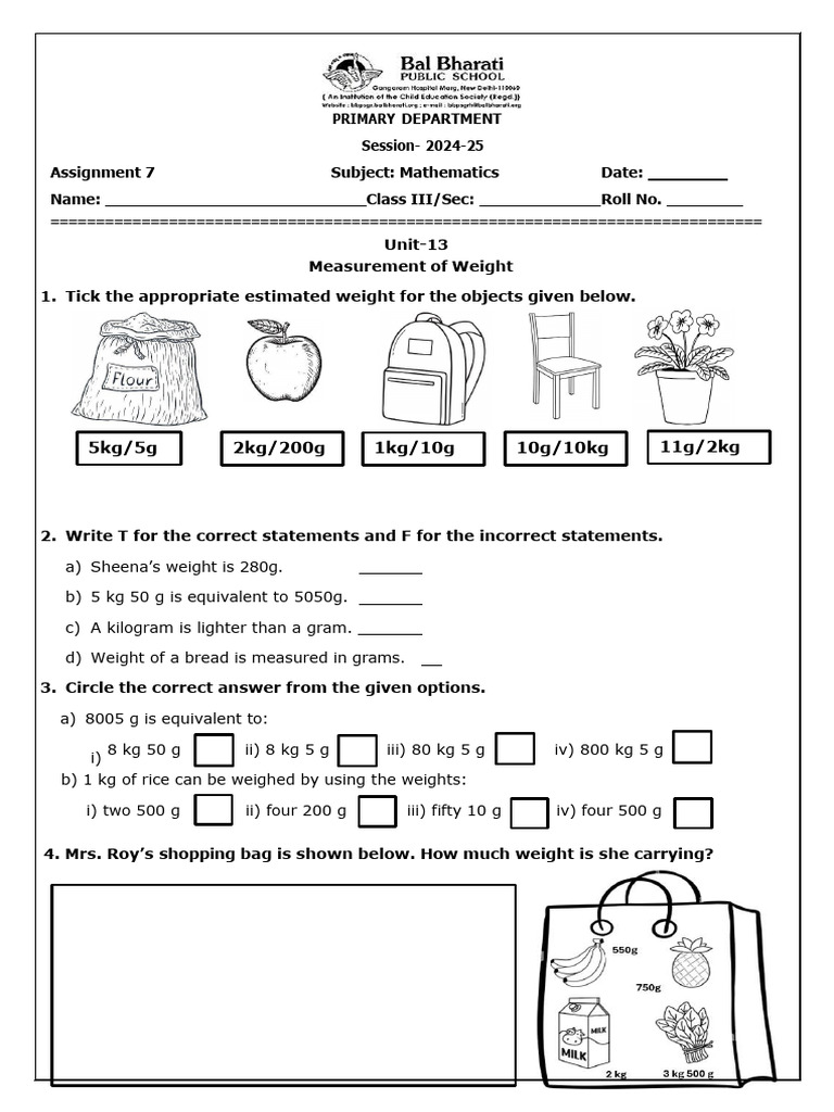 Maths Assignment: Weight & Capacity | PDF | Litre | Weight