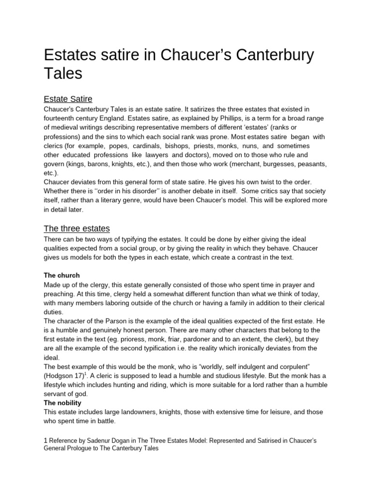 Chaucer's Satirical Portraits of Estates | PDF | The Canterbury Tales ...
