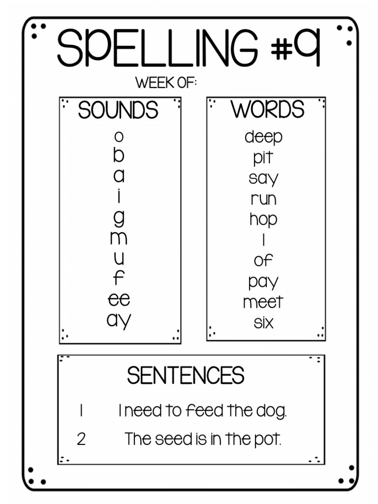 Spelling Practice: Week 9 Words | PDF