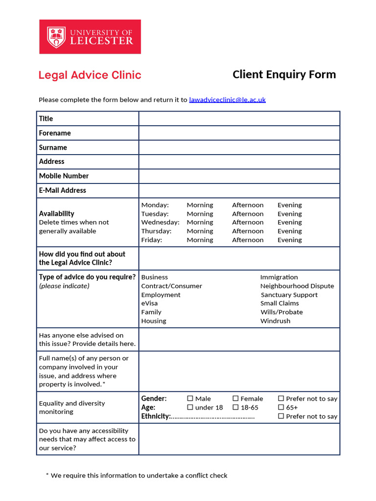 Client Enquiry Form for Legal Advice | PDF | Justice | Crime & Violence