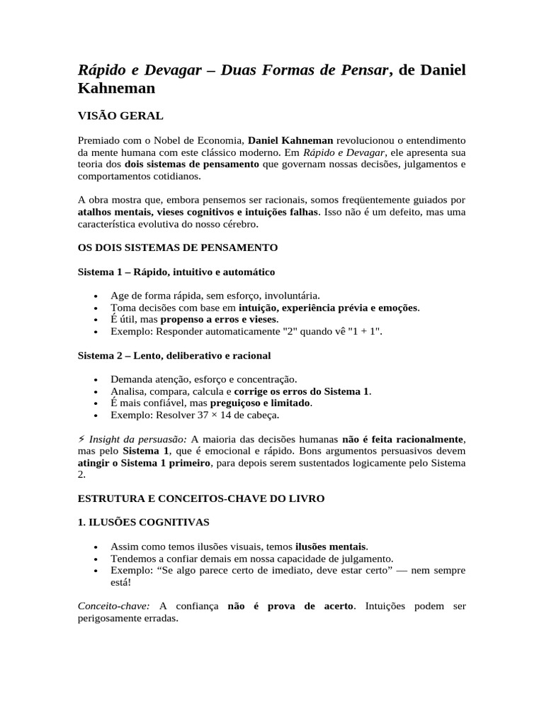 Sinopse - Rápido e Devagar - Duas Formas de Pensar, de Daniel Kahneman ...
