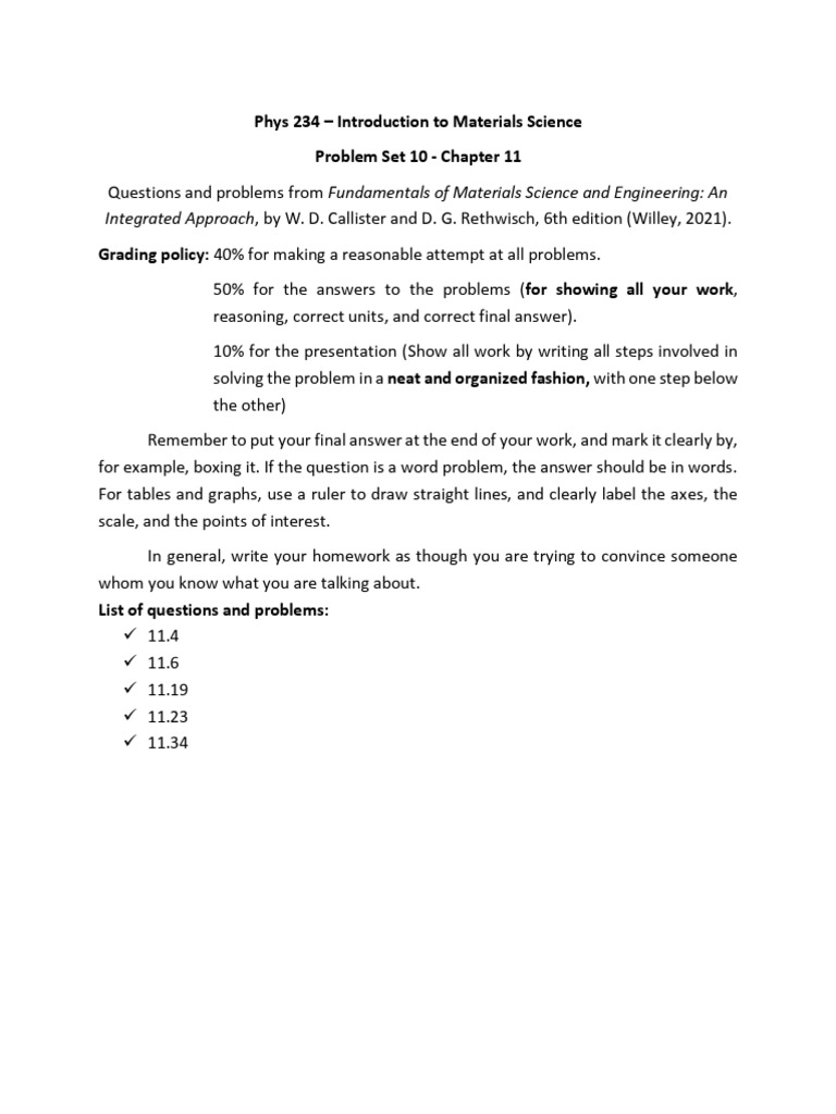 Phys 234 Materials Science Problem Set 10 | PDF | Materials Science ...