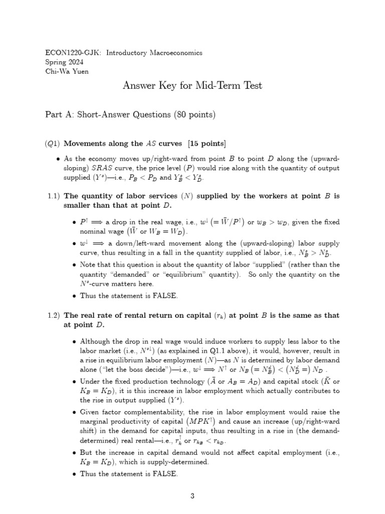 ECON1220 Mid-Term Test Answer Key | PDF | Labour Economics | Economic ...