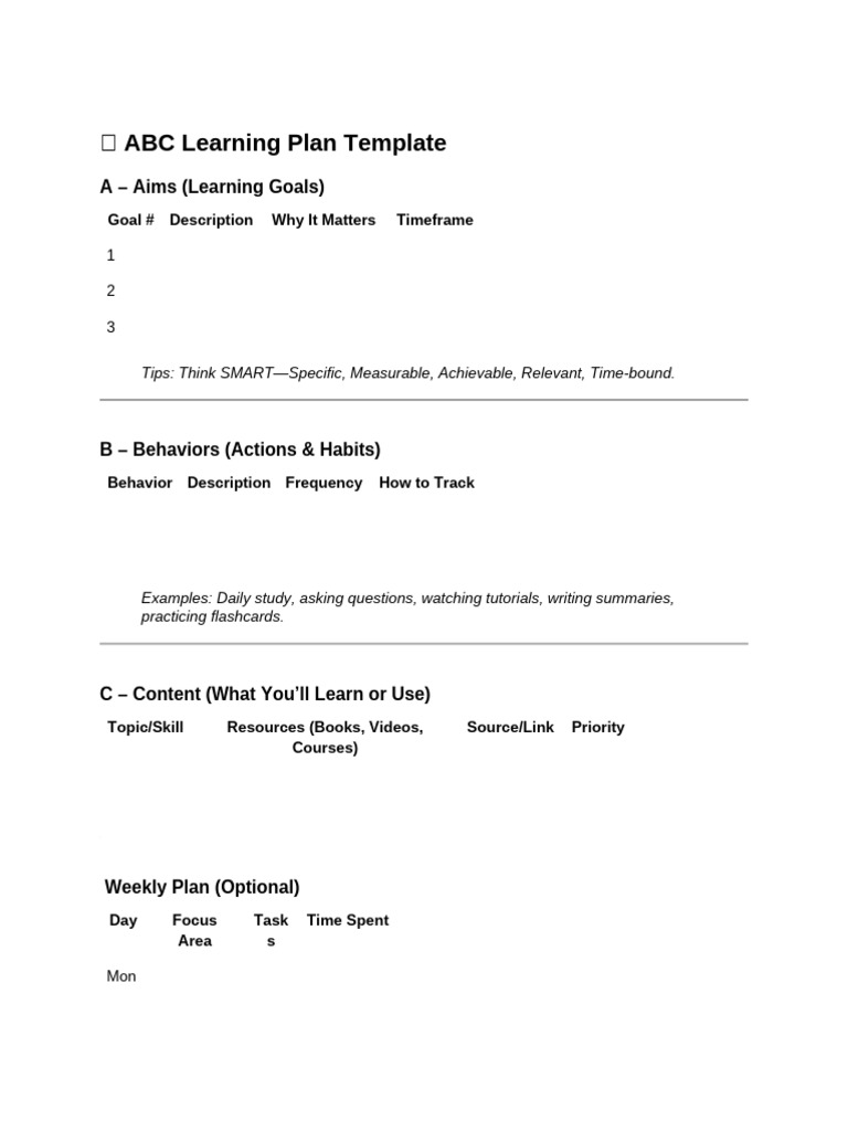 ABC Learning Plan Template | PDF