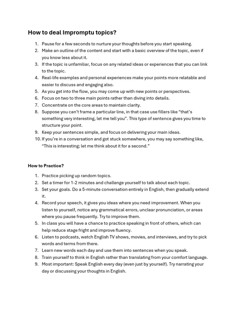 Mastering Impromptu Speaking Skills | PDF