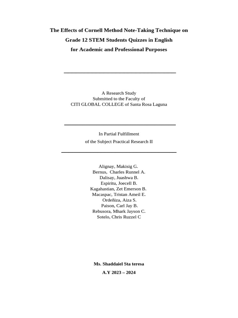 Cornell Method's Impact on STEM Quizzes | PDF | Survey Methodology | Memory