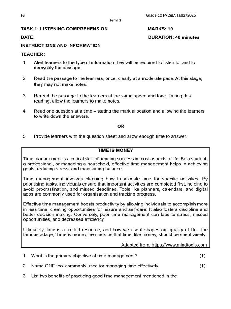 Grade 10 SBA Listening & Writing Tasks | PDF | Procrastination ...