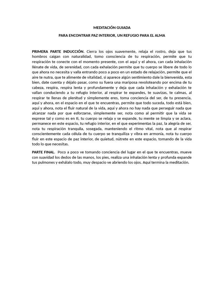 Meditación Guiada para la Paz Interior | PDF