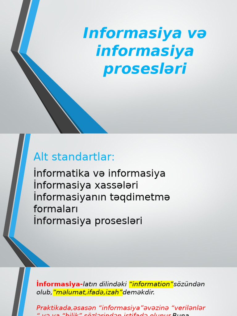 Dərs 1. (Informasiya VƏ Informasiya Prosesləri) | PDF