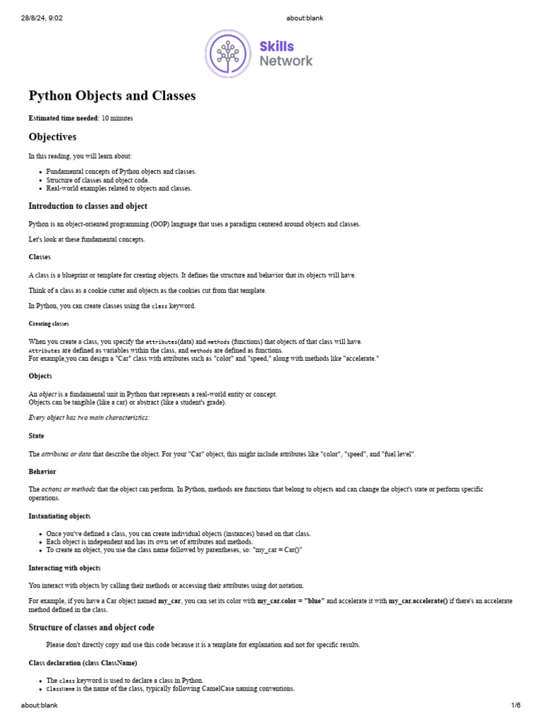Python Objects and Classes Explained | PDF | Object Oriented ...