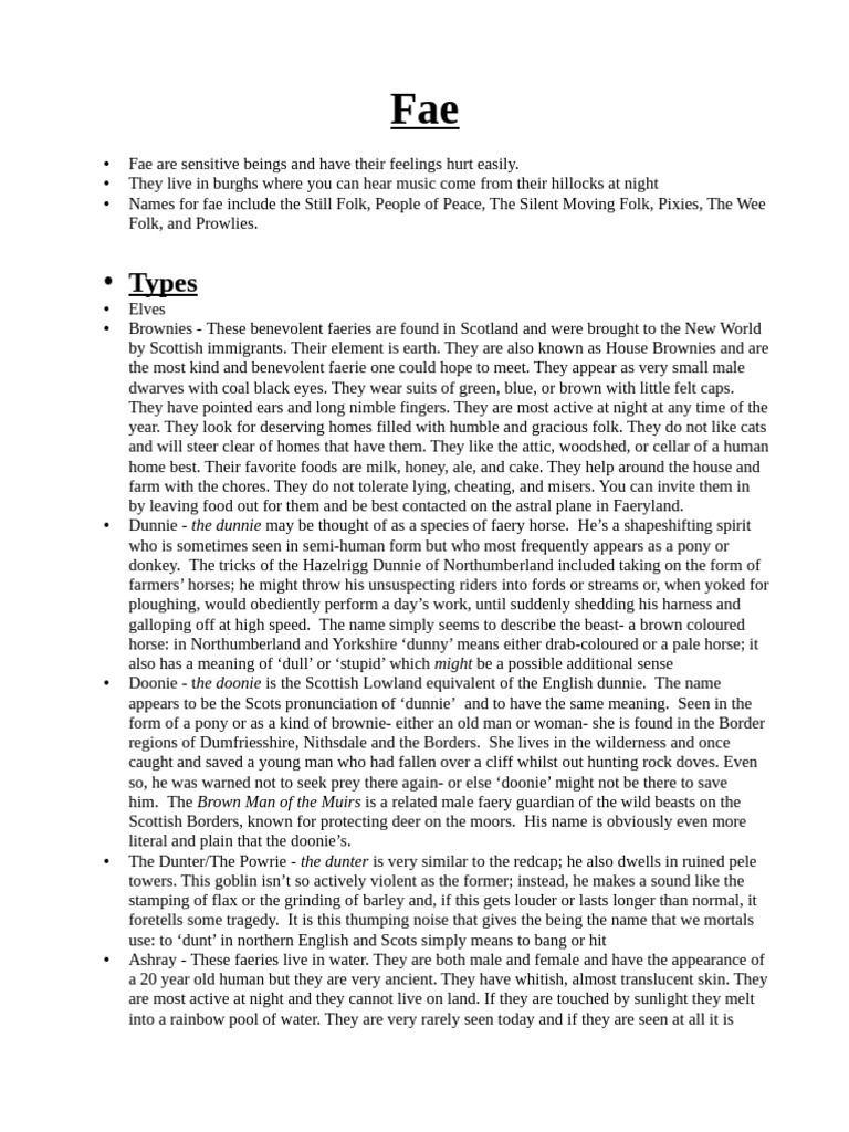 Types of Fae and Their Traits | PDF