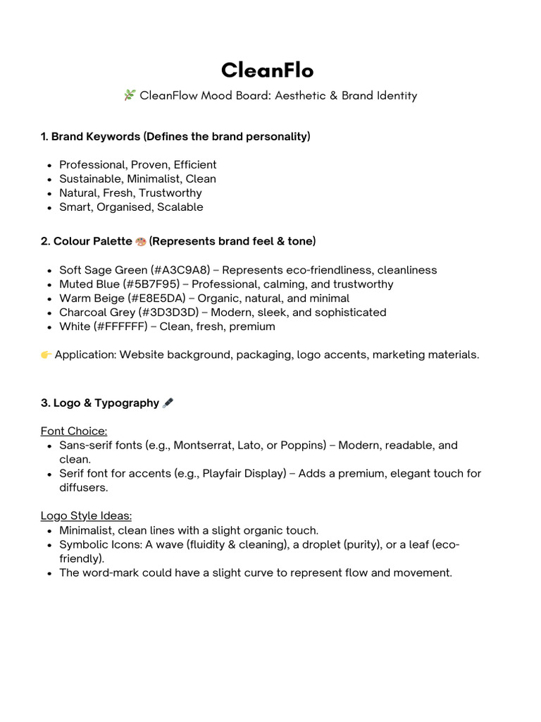 CleanFlow Mood Board Brand Keywords | PDF
