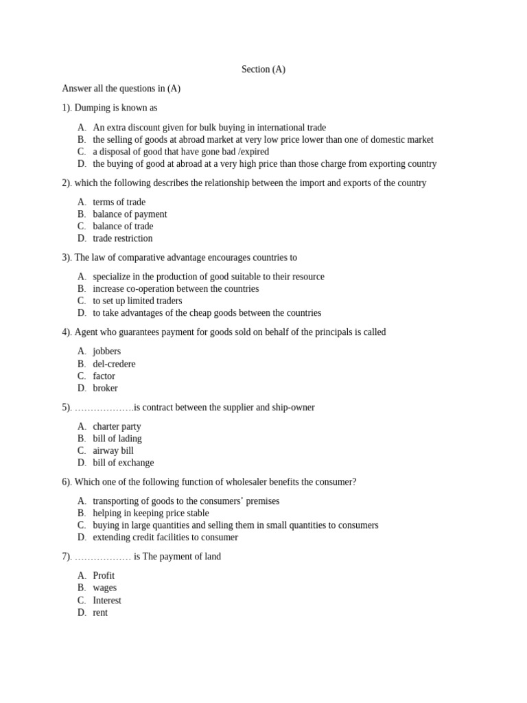South Sudan SS3 Commerce Exam Questions | PDF | Credit Card | Receipt
