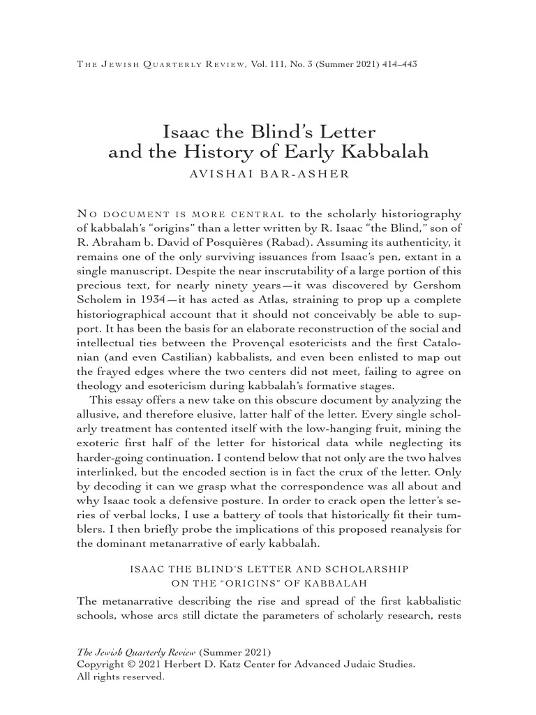 Isaac The Blind's Letter and T | PDF | Kabbalah | Jewish Mysticism