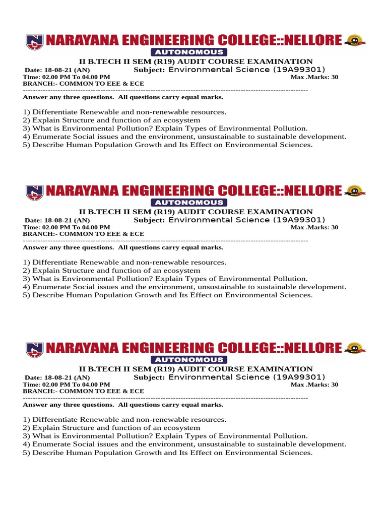 B.Tech II Sem Exam: Environmental Science & Biology | PDF | Nucleic ...