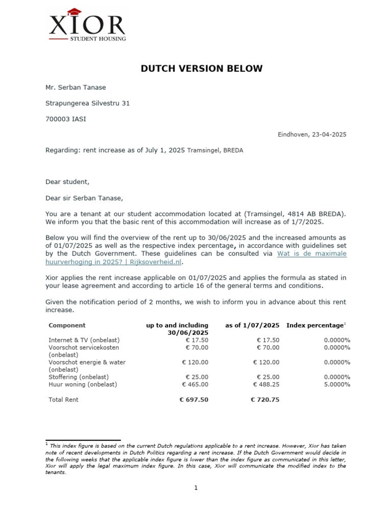 Rent Increase Notification for Students | PDF | Lease | Renting