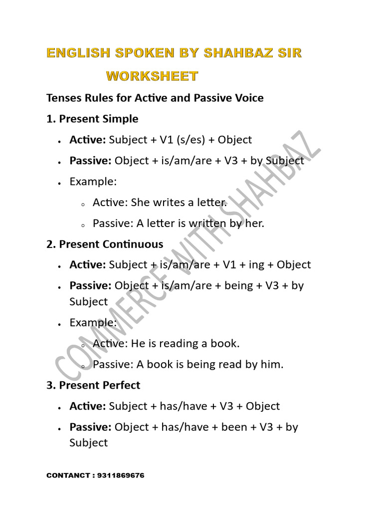 Tenses in Active and Passive Voice | PDF | Subject (Grammar)