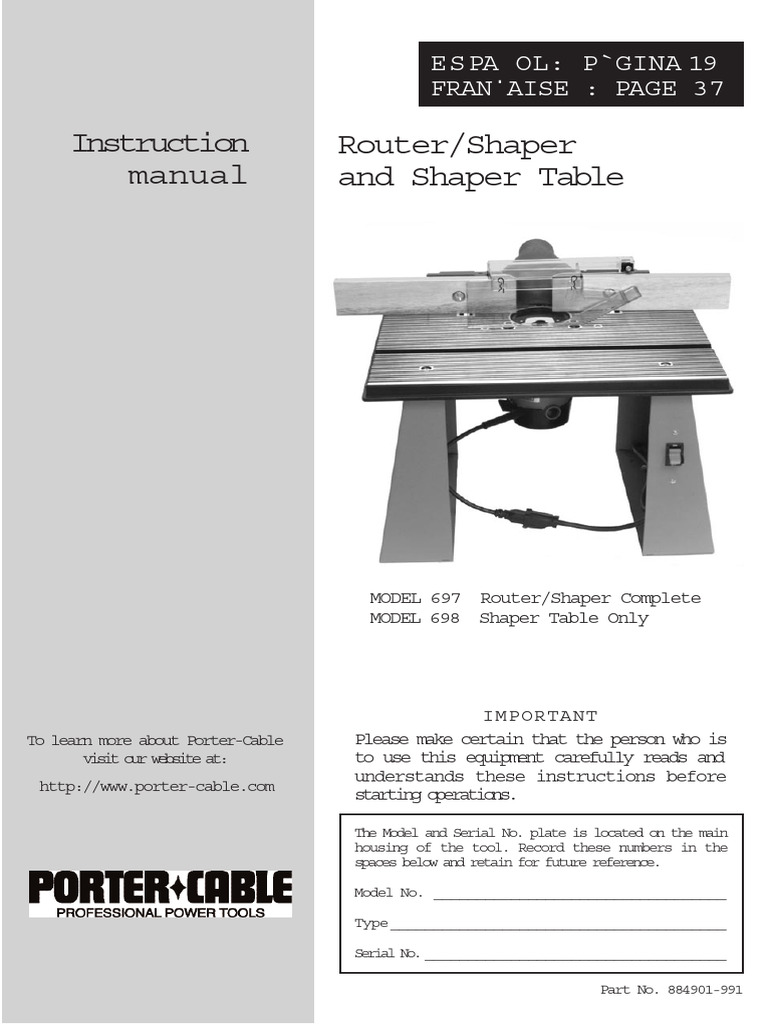 Porter-Cable 698 Router Table Manual | PDF | Electrical Connector | Screw