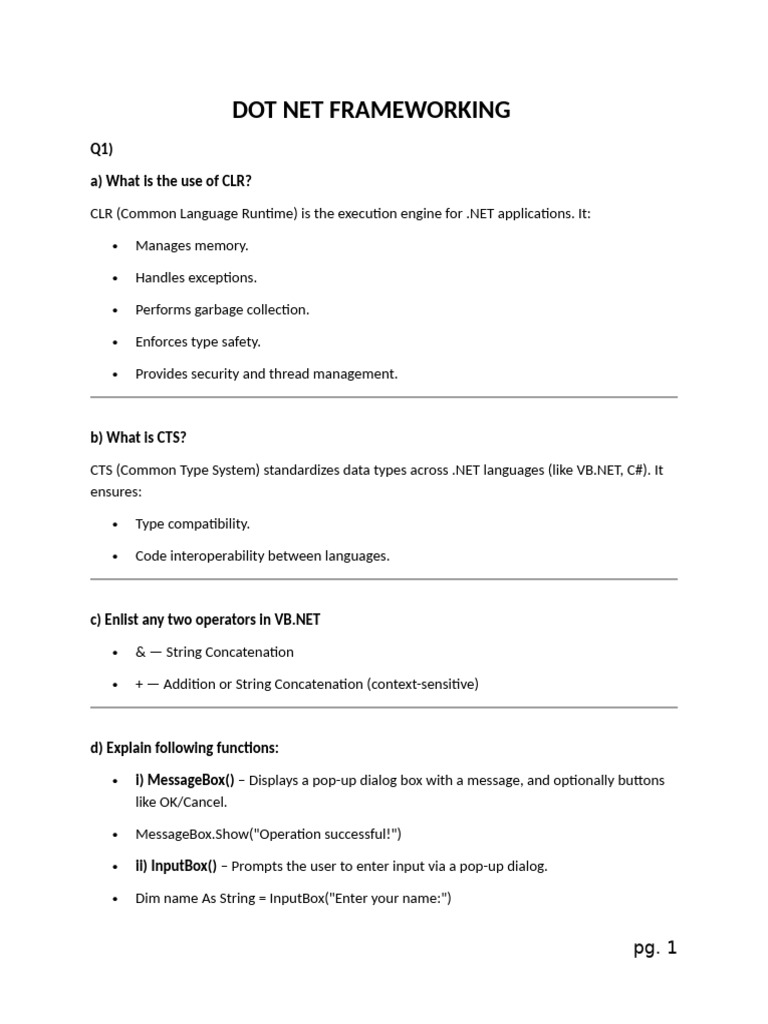 Essential Concepts of .NET Framework | PDF | C Sharp (Programming ...