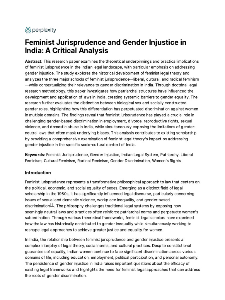 Feminist Jurisprudence and Gender Injustice in India | PDF | Gender ...