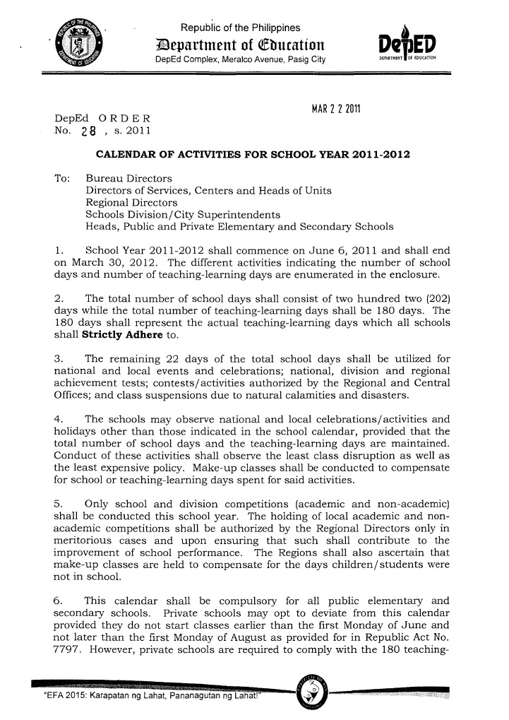 DepED Order No. 28 S. 2011new | PDF