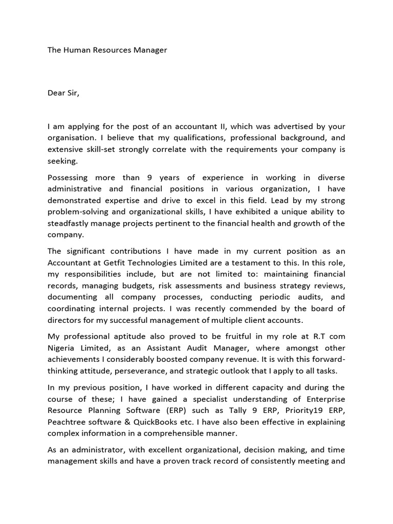 Application for Accountant II Position | PDF | Enterprise Resource ...