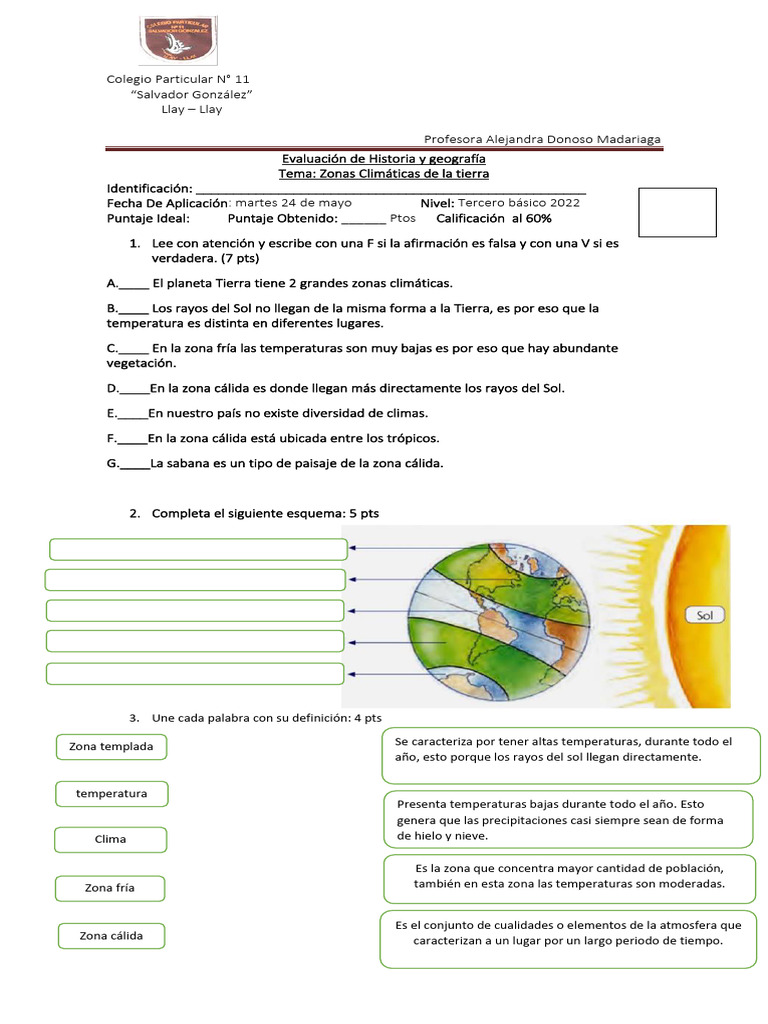 Zonas Climáticas de la Tierra: Evaluación Escolar | PDF | Clima | Tierra