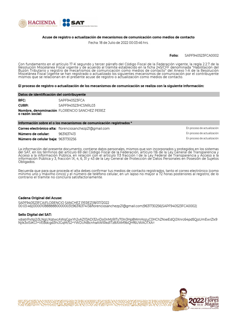 Acuse Modifica Medio | PDF | Gobierno