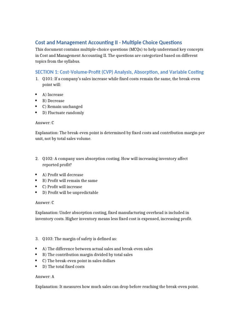 Cost and Management Accounting II MCQs | PDF