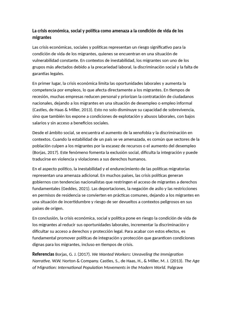 Impacto de Crisis en Migrantes Vulnerables | PDF | Migración humana ...