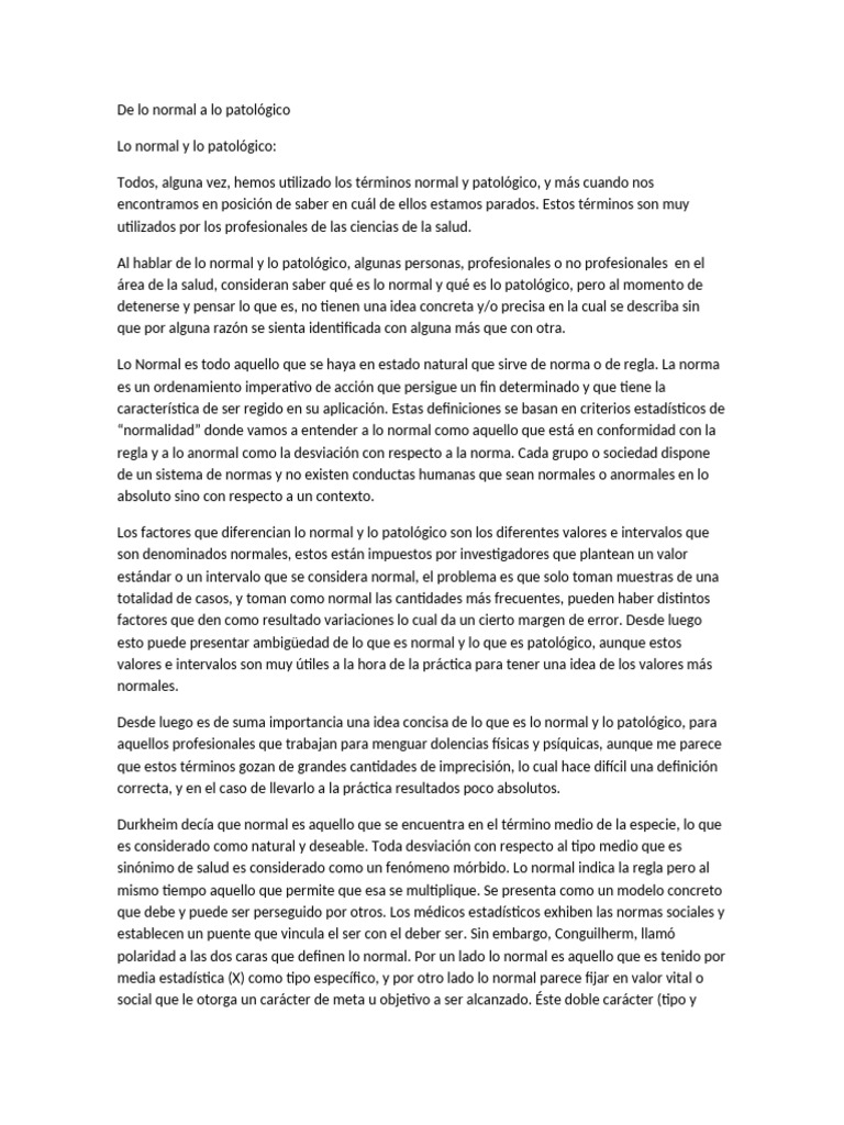 De lo normal a lo patológico | PDF | Trastorno mental | Salud mental
