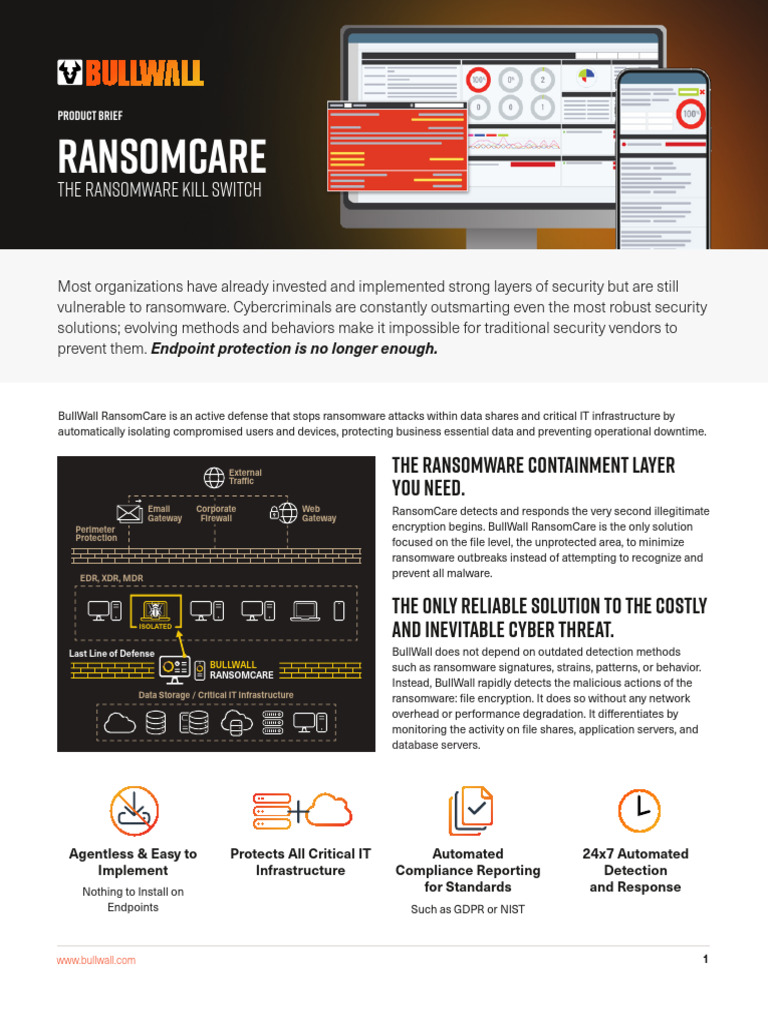 BullWall RansomCare: Ransomware Defense | PDF | Ransomware | Security