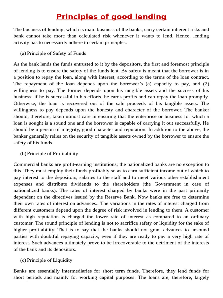 Principles of Good Lending in Banking | PDF | Loans | Banks