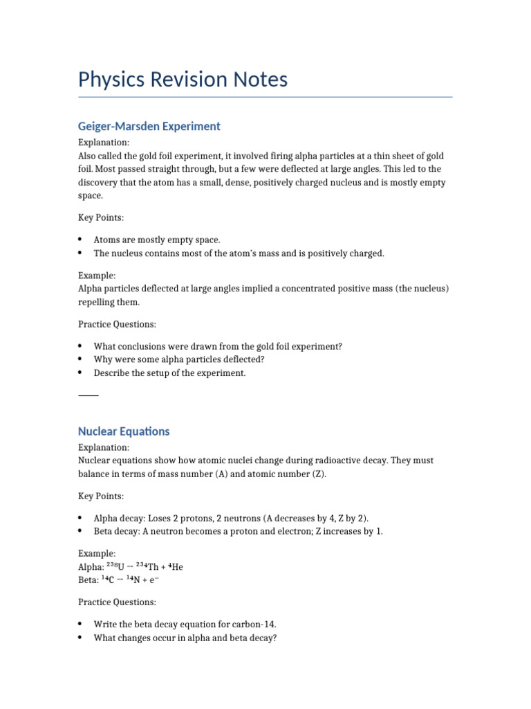 Physics Revision Notes: Key Concepts Explained | PDF | Atomic Nucleus ...